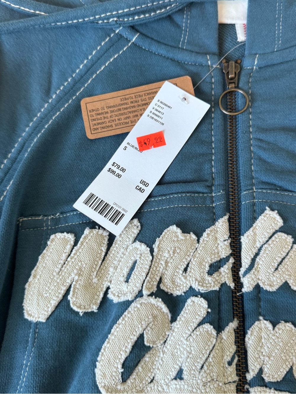 Urban Outfitters Teal Zip Hoodie with Cream Script - Picture 3 of 4